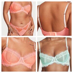 NWT Victoria's Secret Wicked Lace Unlined Balconette Bra 32D Thong Panties Set M